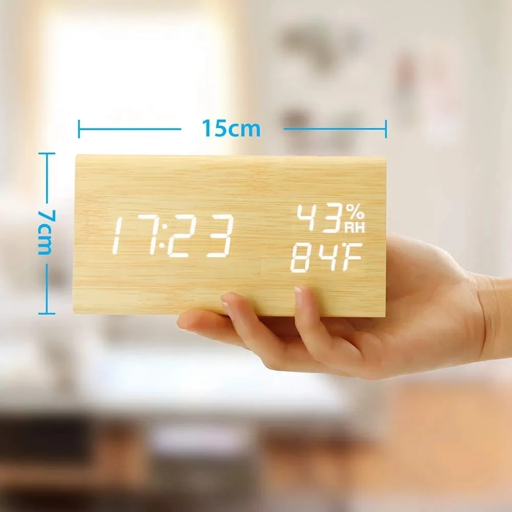 Wooden LED Digital Alarm Clock BROWN - Picture 7 of 8